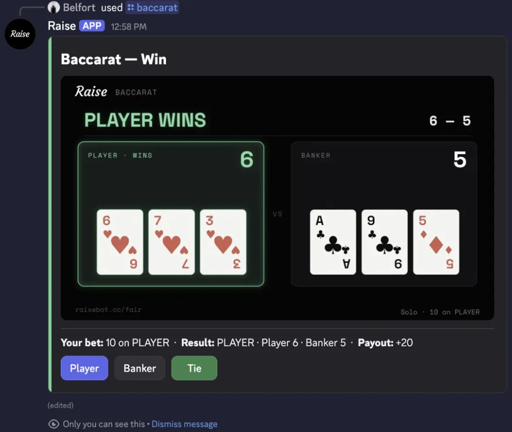 Baccarat inside a real Discord message