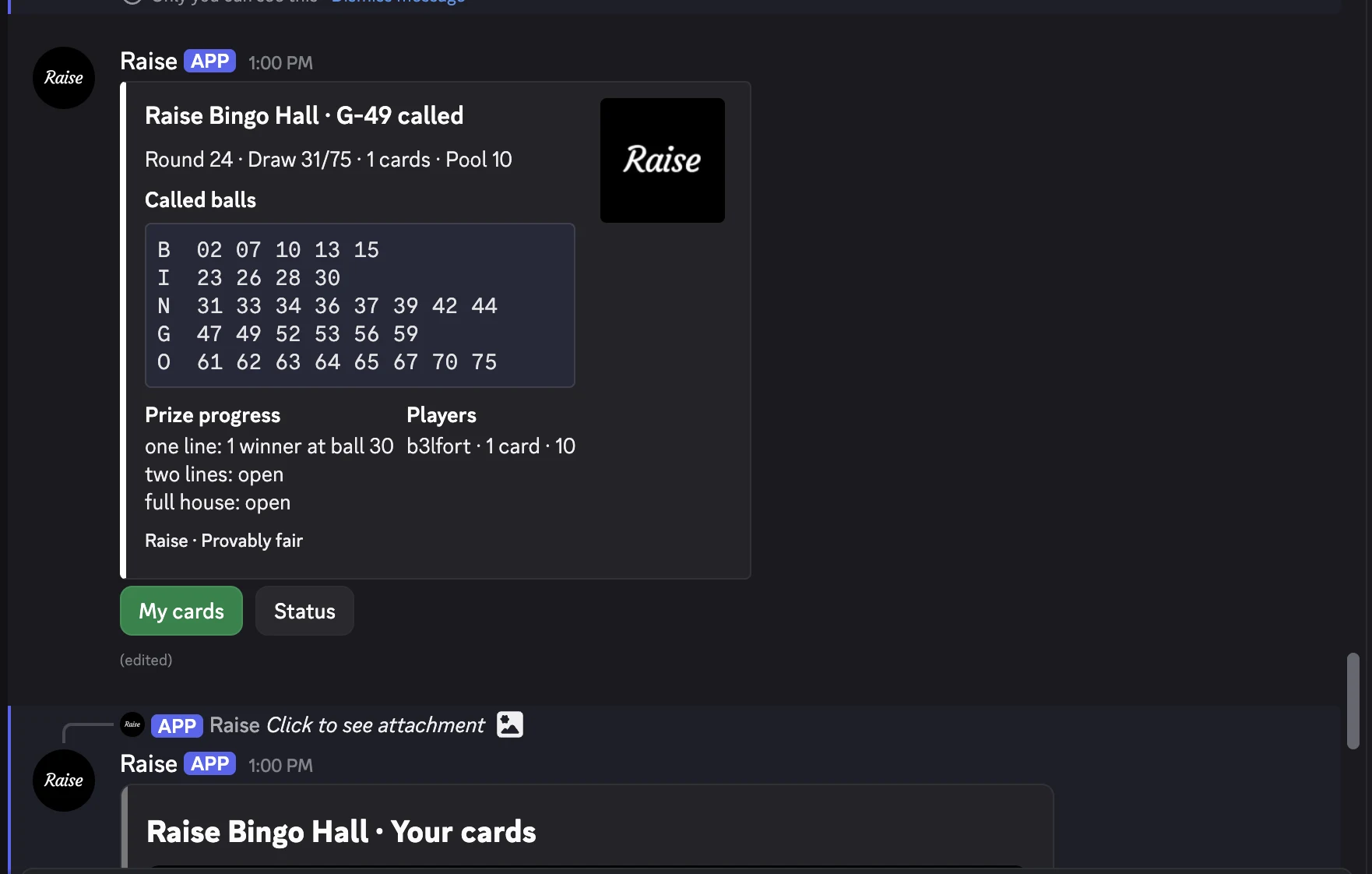Live Bingo inside a real Discord message