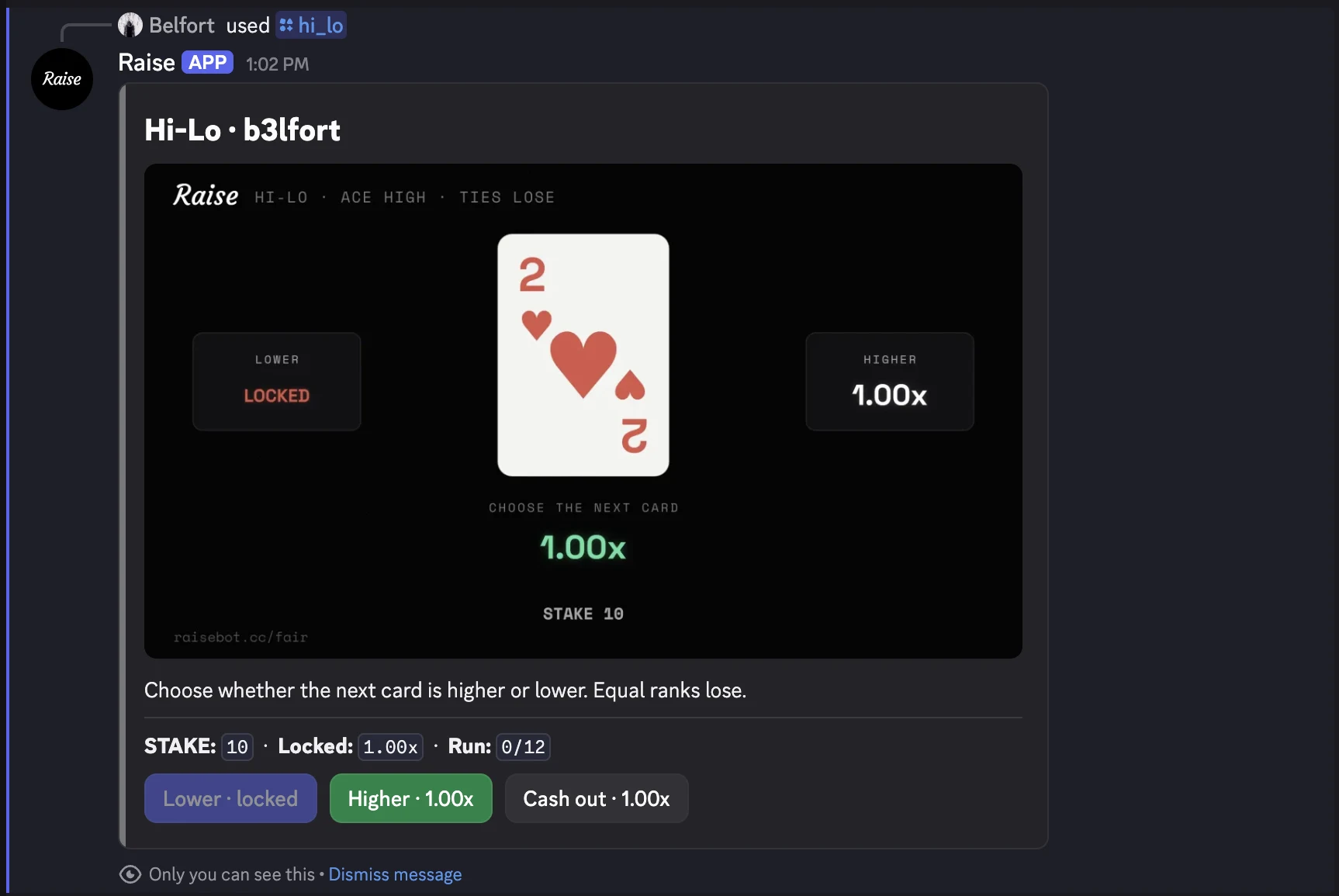 Hi-Lo inside a real Discord message