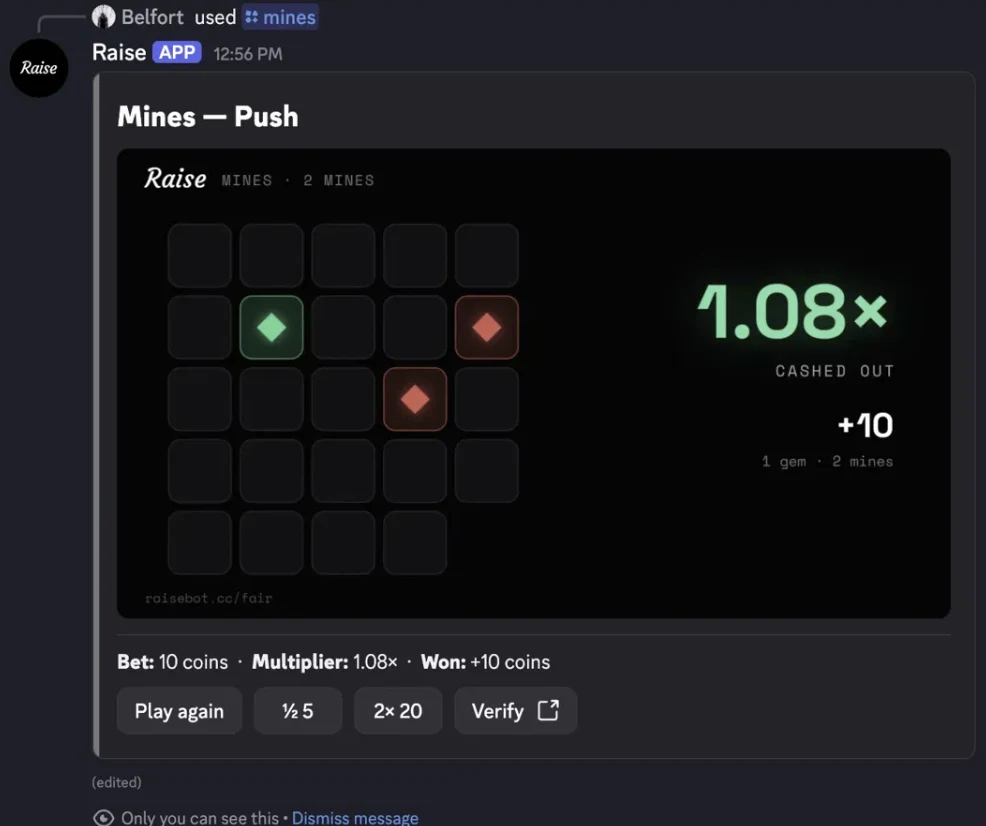 Mines inside a real Discord message