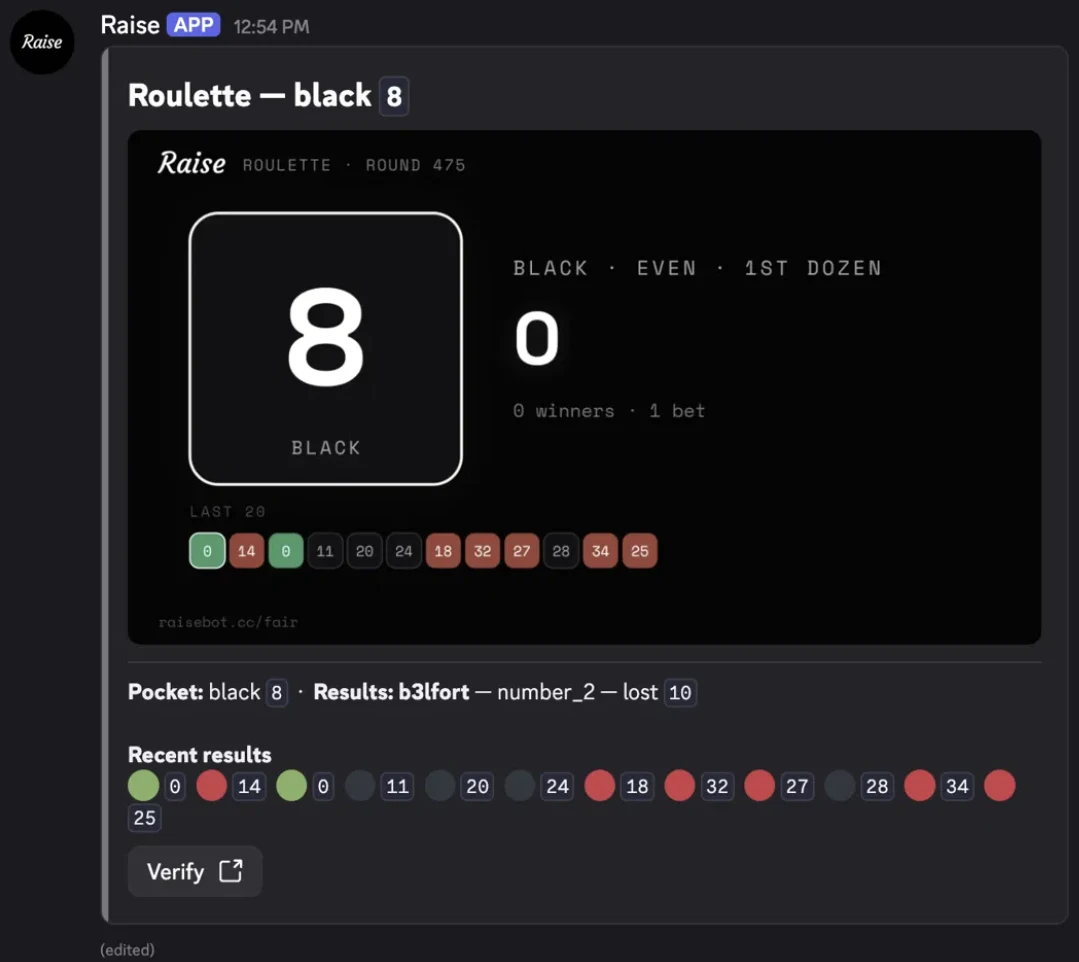 Roulette inside a real Discord message