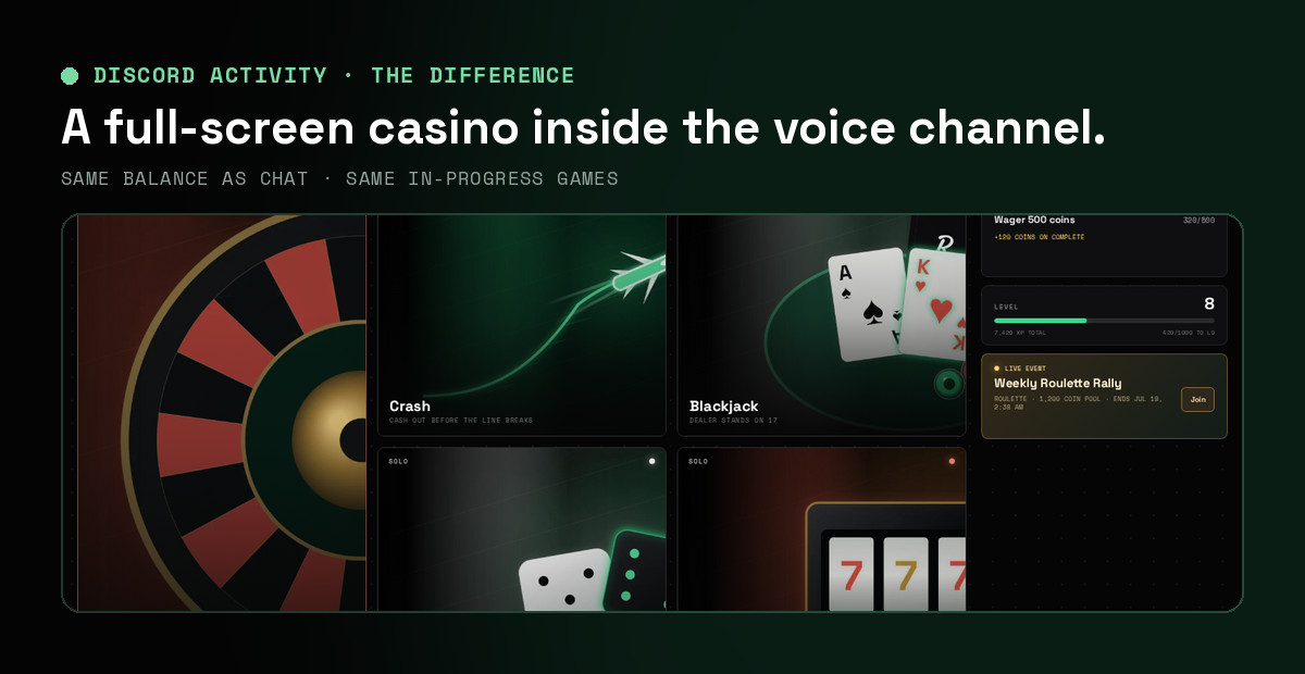 A full-screen casino inside the voice channel
