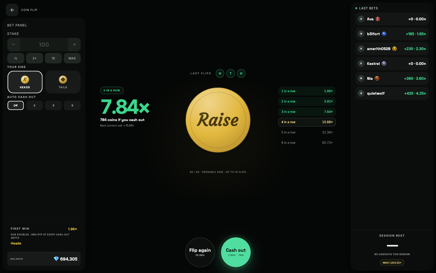 Coin Flip in the Raise Activity
