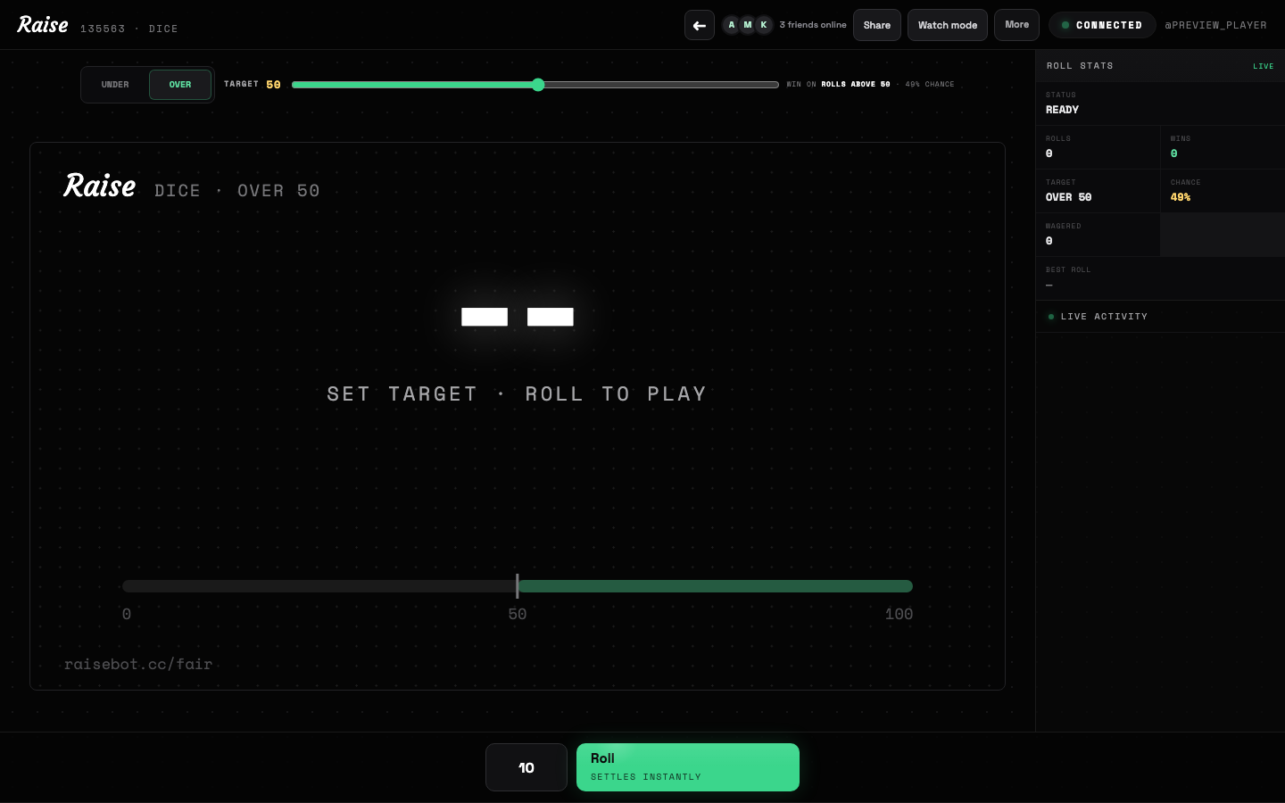 Dice in the Raise Activity
