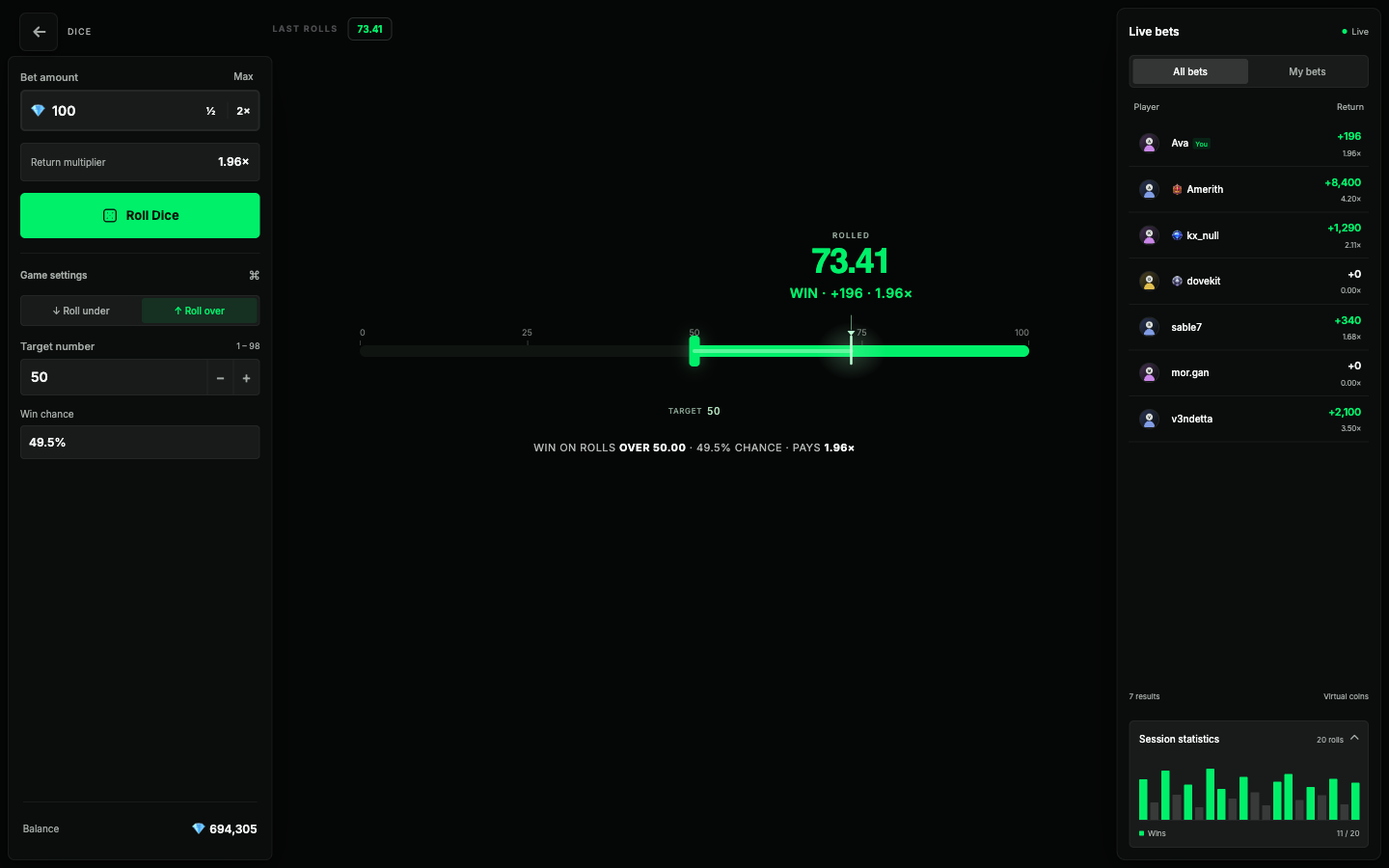Dice in the Raise Activity