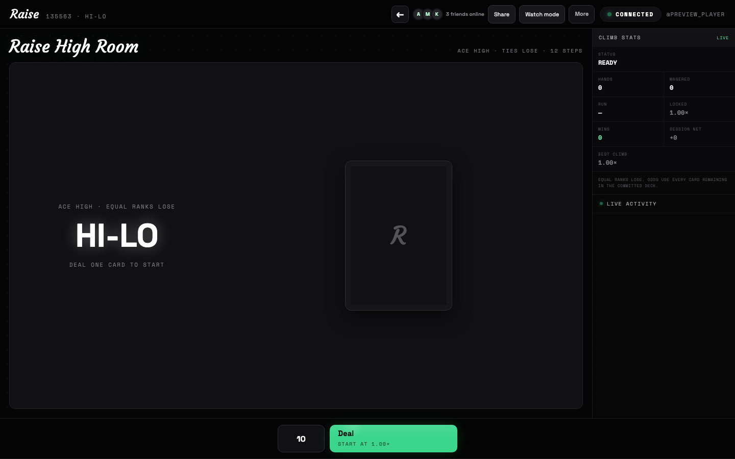 Hi-Lo in the Raise Activity